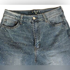 Vibrant VBRT Rinestone Jeweled Women’s Jeans High Waist Flare